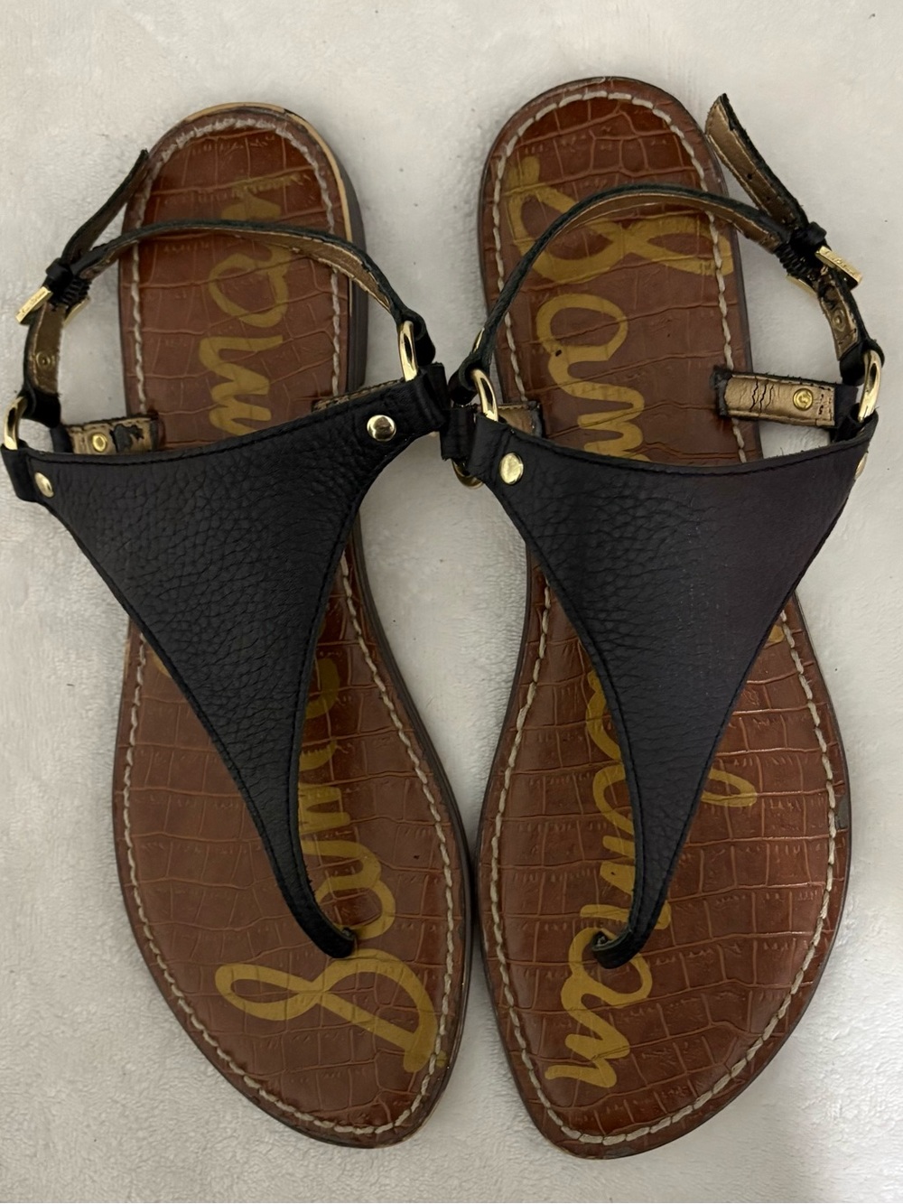 Sam Edelman Greta Women's Black Leather Thong Flat Sandals Sz 10.